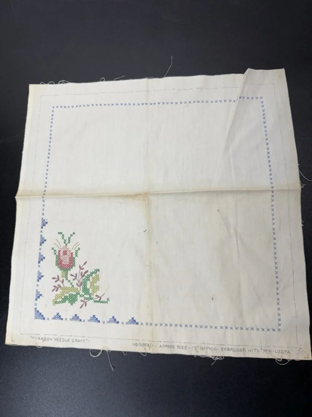 4 Vintage Paragon Needlecraft Napkins 0362 Linen Stamped Floral Pattern 17”